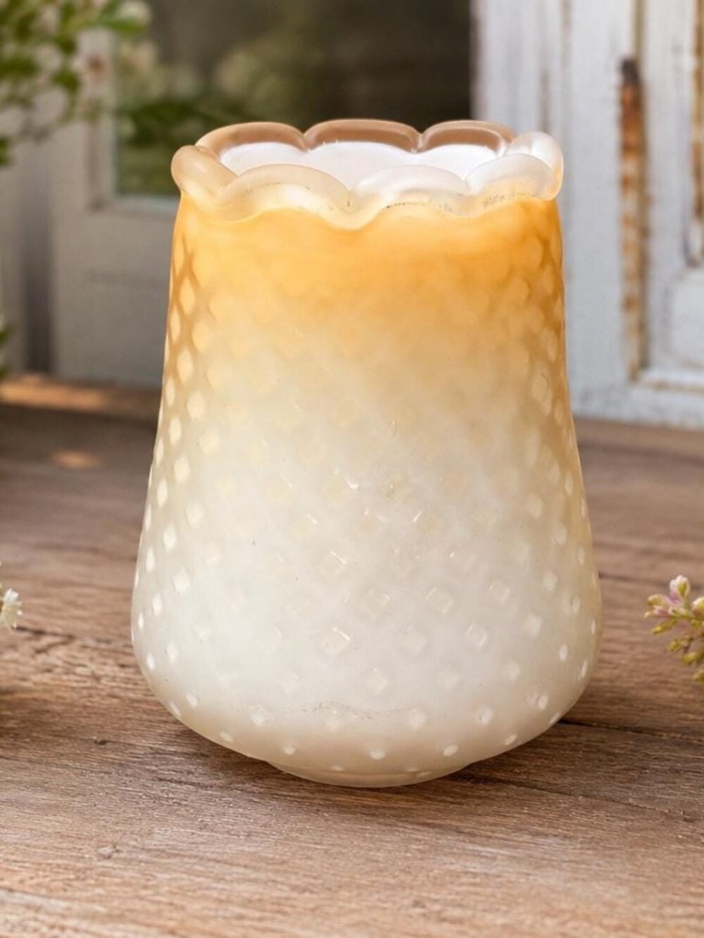 Vintage White Milk Glass Vase, Scalloped Flower Rim, Textured Cottagecore Decor